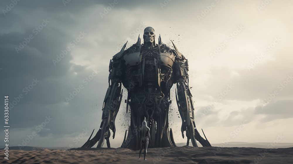 Future sci-fi robot sci-fi alien scene AI generated pictures Stock