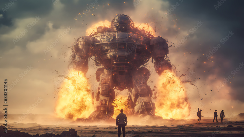 Future sci-fi robot sci-fi alien scene AI generated pictures Stock