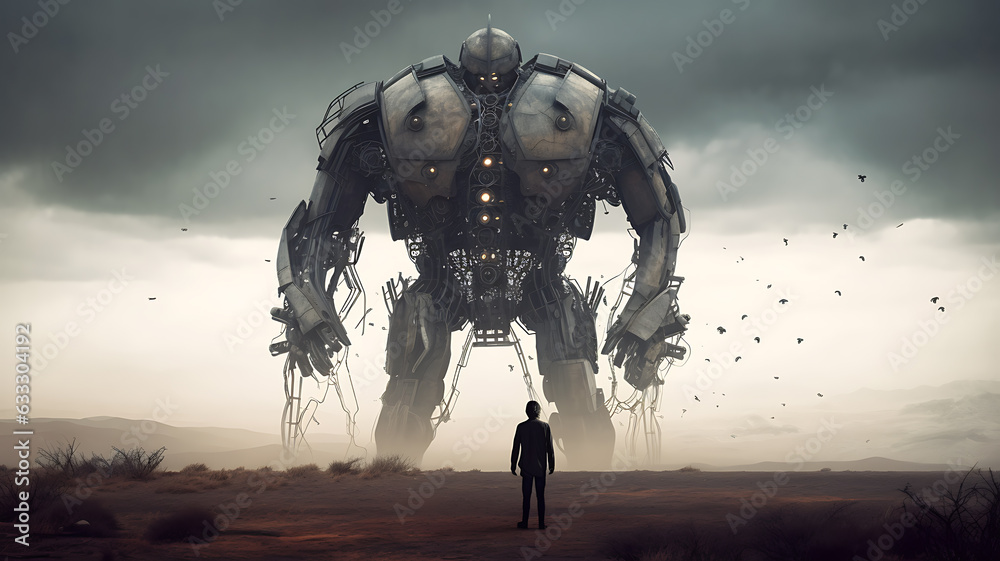 Future sci-fi robot sci-fi alien scene AI generated pictures Stock