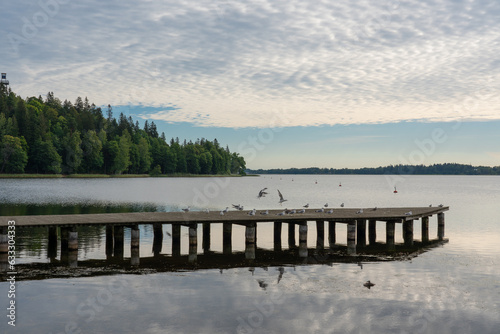 View of Alūksne city, Alūksne lake and island, Latvia.