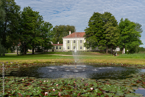 View of Alūksne city, Alūksne lake and island, Latvia.