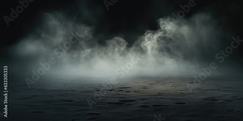 Abstract light in a dark concrete floor with smoke  Background of empty room  street  neon light  fog  asphalt  copy space  generative ai