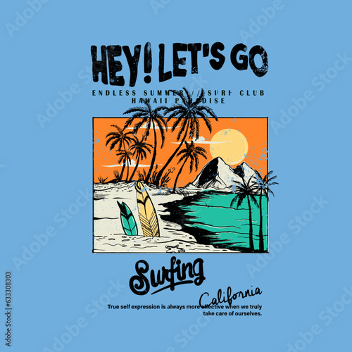 summer graphics for waves sunset long beach, Long beach, summer vibes hand draw, summer beach slogan with illustration, Hawaii, Aloha surf typography for t-shirt print , beach vector print