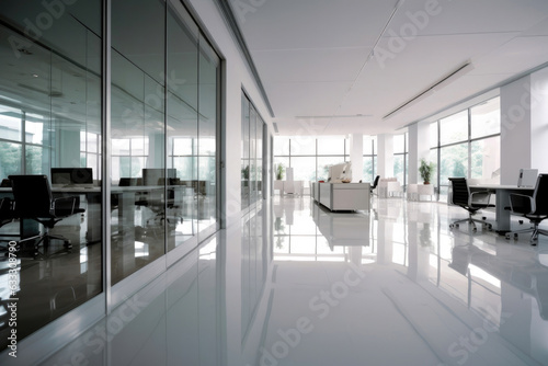 White Office Interior Through Glass
