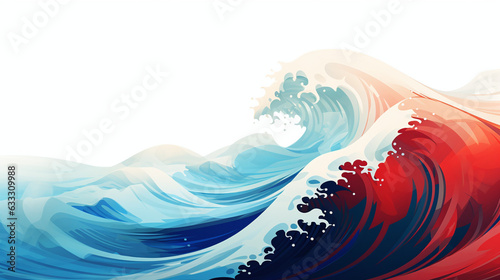 Blue and Red Abstract Water Waves On White Background.