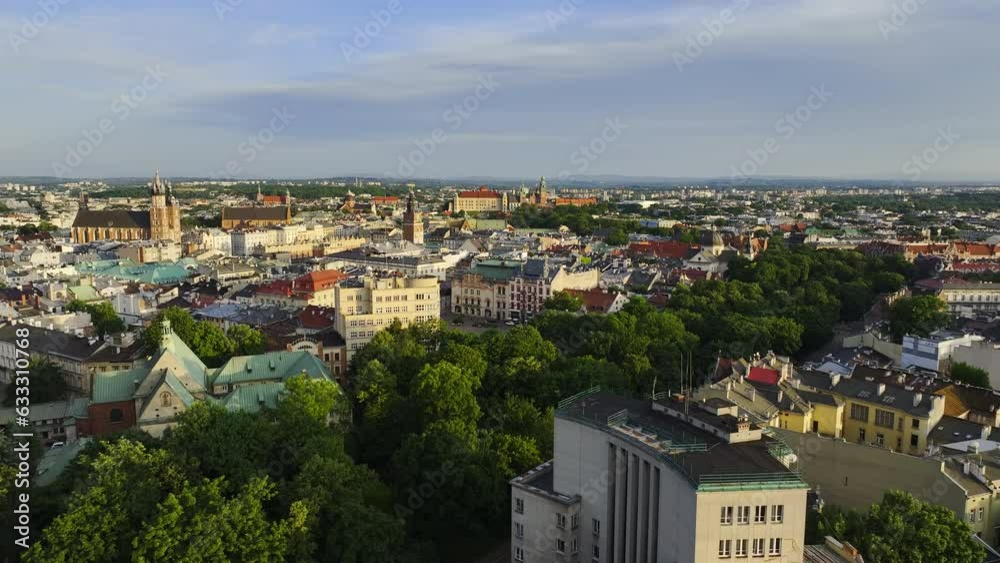Royal town in Poland- Kraków. Summer, aerial drone footage. Krakow is medieval city in heart of Europe. Royal town in Poland- Kraków. Summer, aerial drone footage. Krakow is medieval city in heart of Europe.