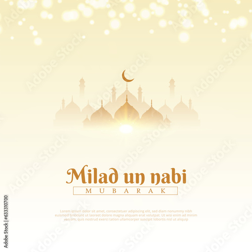 Happy milad un nabi cream and white colour background with bokeh effect post and banner