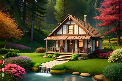 house or wooden hut in the jungle 