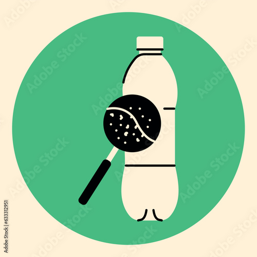 Microplastic in water bottle black line icon. Ocean pollution.