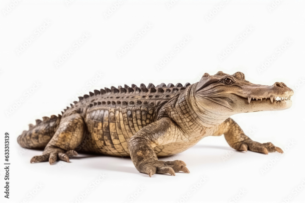 Fototapeta premium Large crocodile isolated on white background , Wildlife crocodile open mouth , Created with Generative Ai Technology