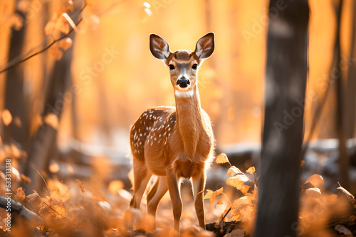 Beautiful Deer in the woods during autumn ai generated art