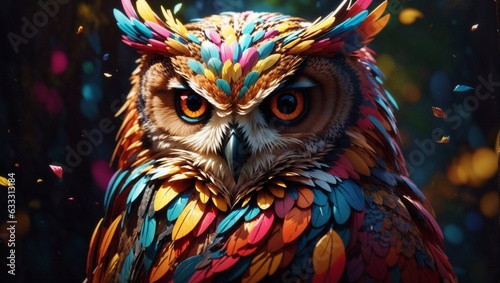 Owl colorful digital illustration,  hyper-realistic, perfect hands, perfect face, concept art,Generative Ai