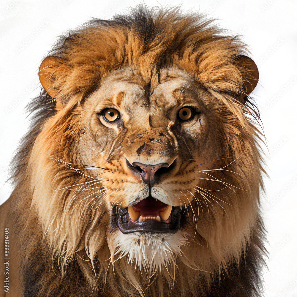 Lion face wounded from fighting isolated background PNG. Generative AI.