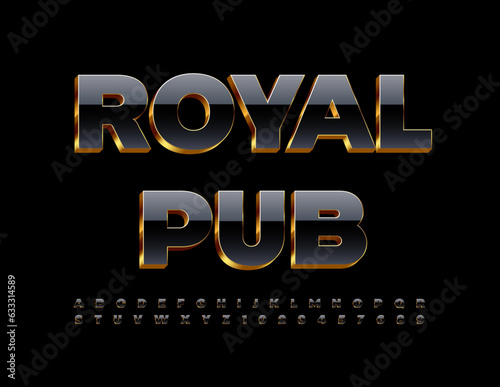 Vector premium Banner Royal Pub. Chic Black and Gold Font. Stylish Alphabet Letters, Numbers and Symbols.