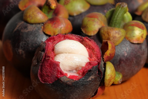 Mangosteen fruit with delicious core. Cancer prevention fruits