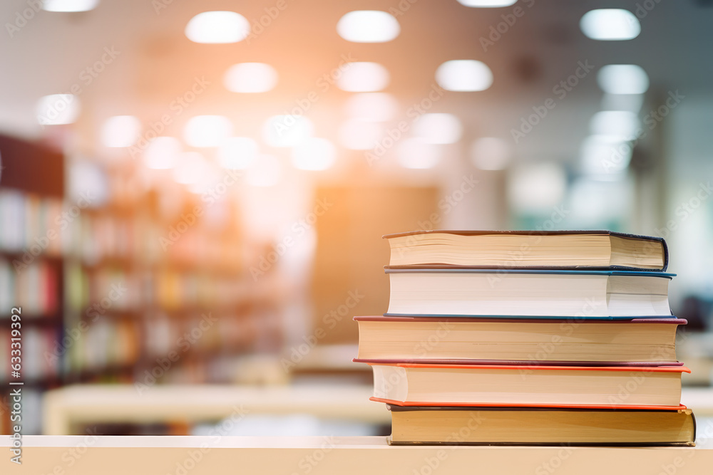 Stack of books in the library room with a blurry background. Stack of books in the library room with a blurry background.