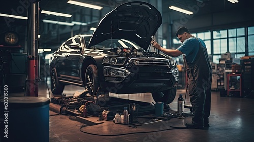 Car is meticulously prepped for a flawless paint job, its surfaces expertly treated to ensure a seamless finish that highlights. Generated by AI.