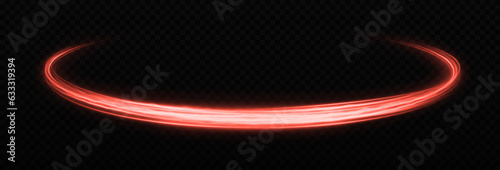 Magic red comet light trail with glitter particles. Space wavy lines twinkle on transparent background. Shiny lines with sparkles.