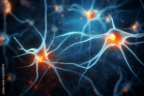 Neuron anatomy close-up with detailed synaptic connections, neuron   photo