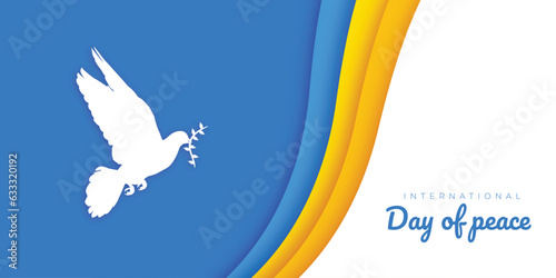 international peace day celebration post with flying pigeon and leaves abstract design vector illustration