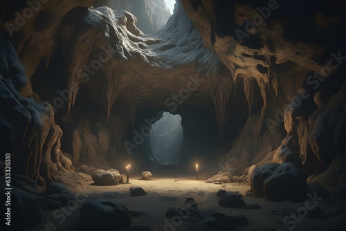 Fototapete Natural cave in dark landscape