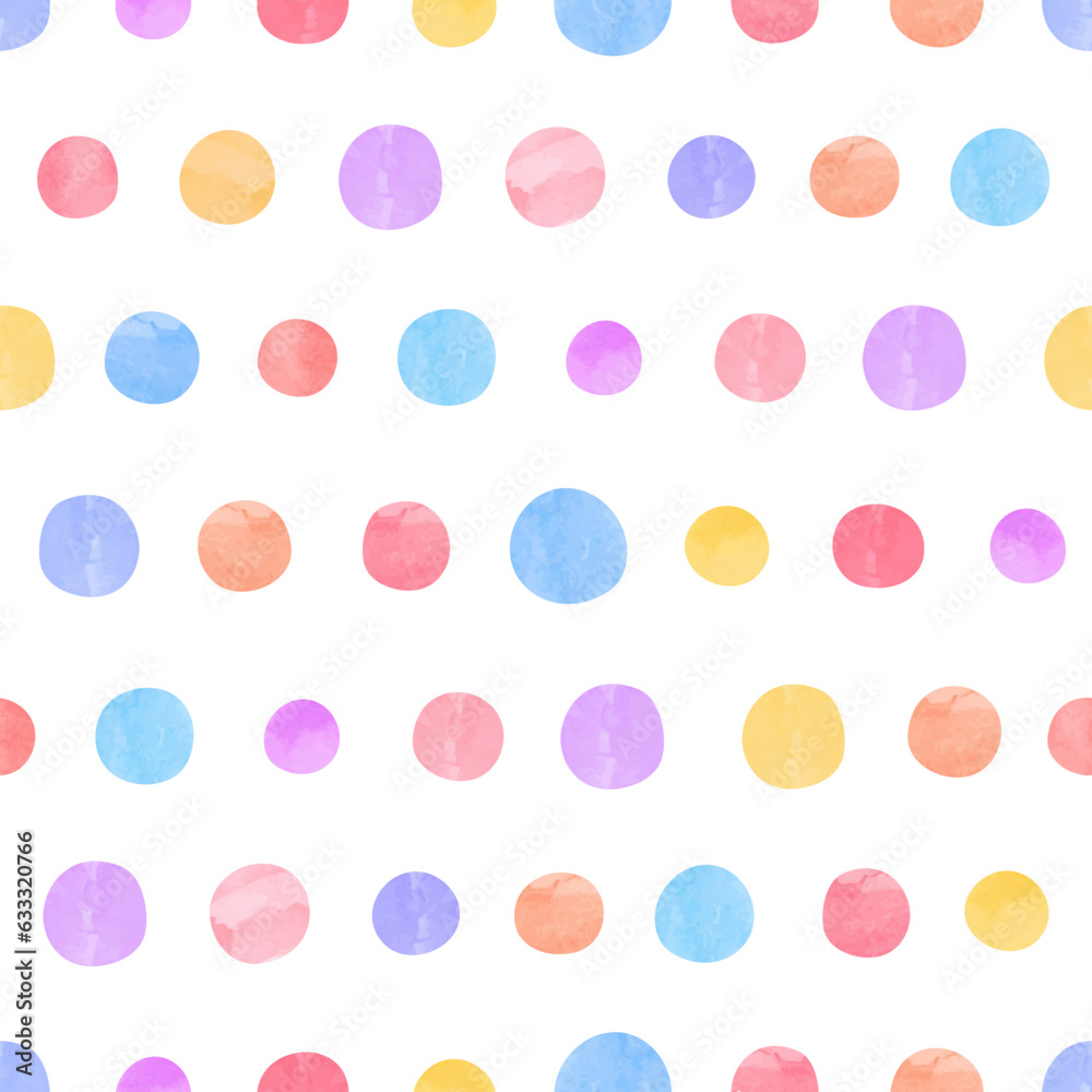 Colorful polka dot pattern. Vector seamless background with watercolor circles