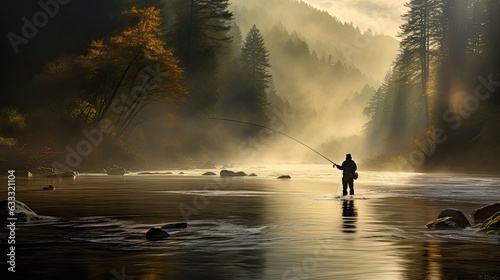 Fisherman delicately unhooks his catch, practicing the art of catch-and-release to ensure the fish's continued well-being. Generated by AI.