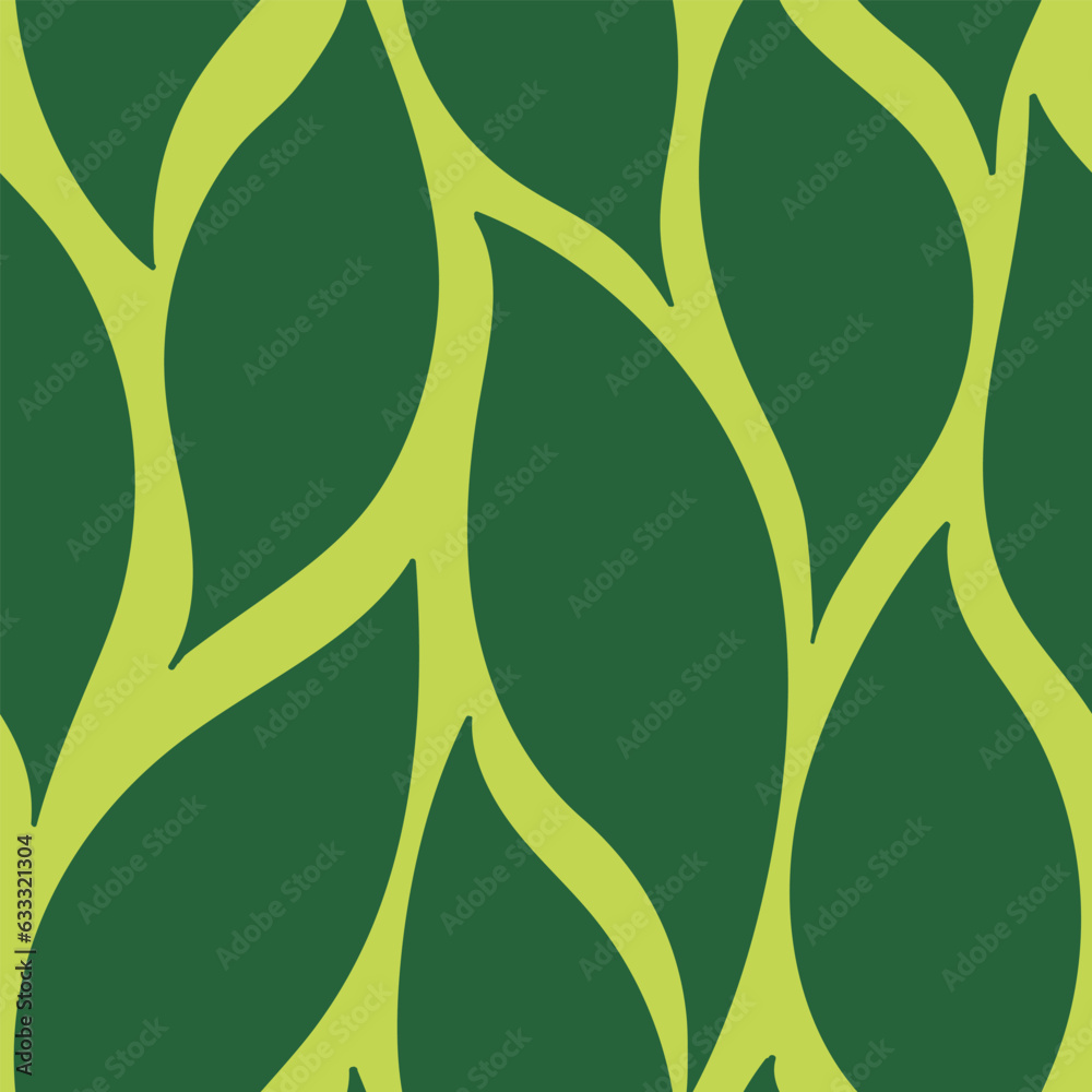 Green leaves seamless vector pattern. Watercolor tea leaf background, textured jungle print