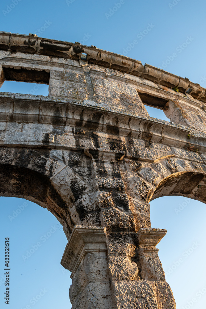 Pula Arena is a Roman amphitheatre located in Pula, Croatia. This photo is taken in July, 2023.