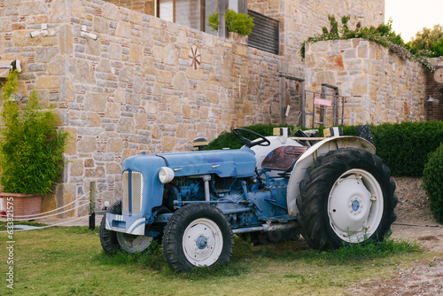 old blue tractor at the winery