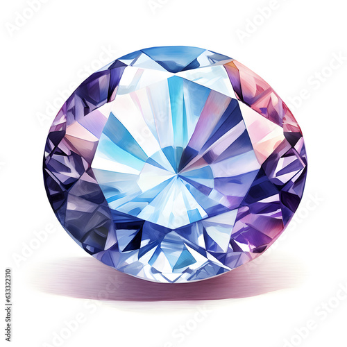Colorful diamond watercolor illustration isolated on white background