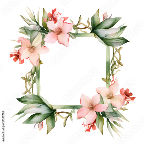 Flower frame watercolor illustration isolated on white background