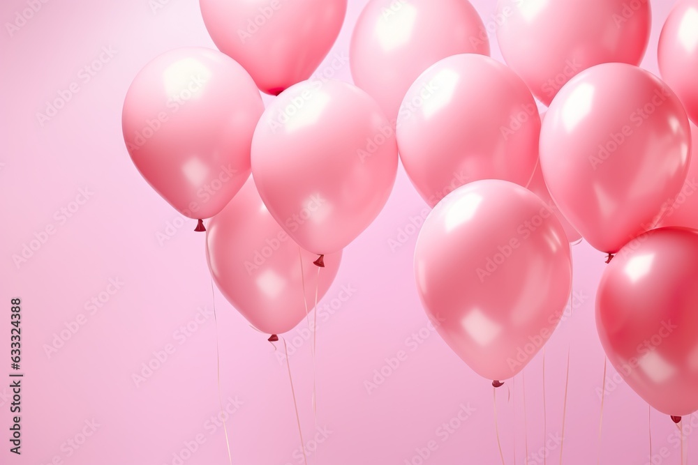  close up of pink tone balloons flying in the air, levitation,pink pastel background for design with copy space
