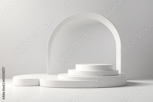 3D rendering of display white podium for branding and product presentation on pedestal display white background.