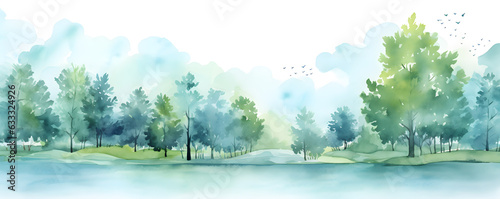 Green park  forest landscape watercolor banner 