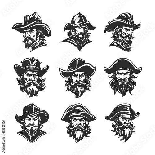 Nine vector images of bearded men