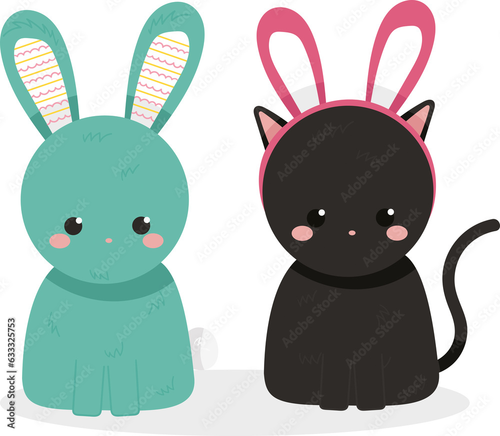 Fototapeta premium Digital png illustration of cat with rabbit ears and rabbit on transparent background