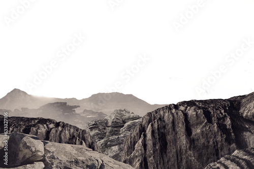 Digital png illustration of mountains with rocks on transparent background