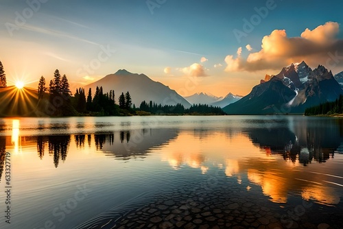sunset over lake generated by AI © Adan