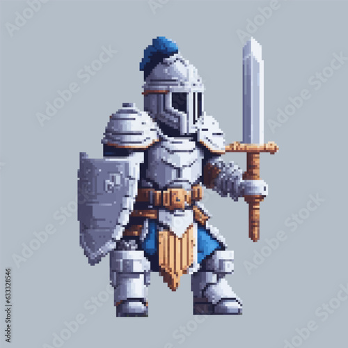 Knight warrior pixel art character for 8-bit video game background