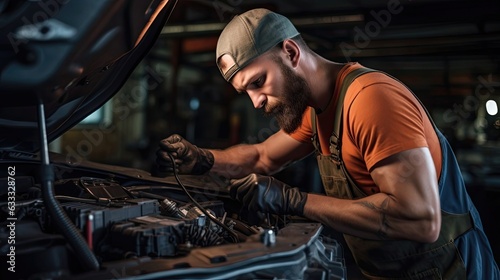Wallpaper Mural Mechanic focuses on repairing a leaking brake master cylinder, utilizing technical skills to address the issue and restore optimal brake fluid pressure. Generated by AI. Torontodigital.ca