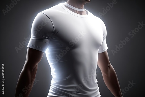 3d mock of a mans t shirt white color on black background. ai generative © Igor