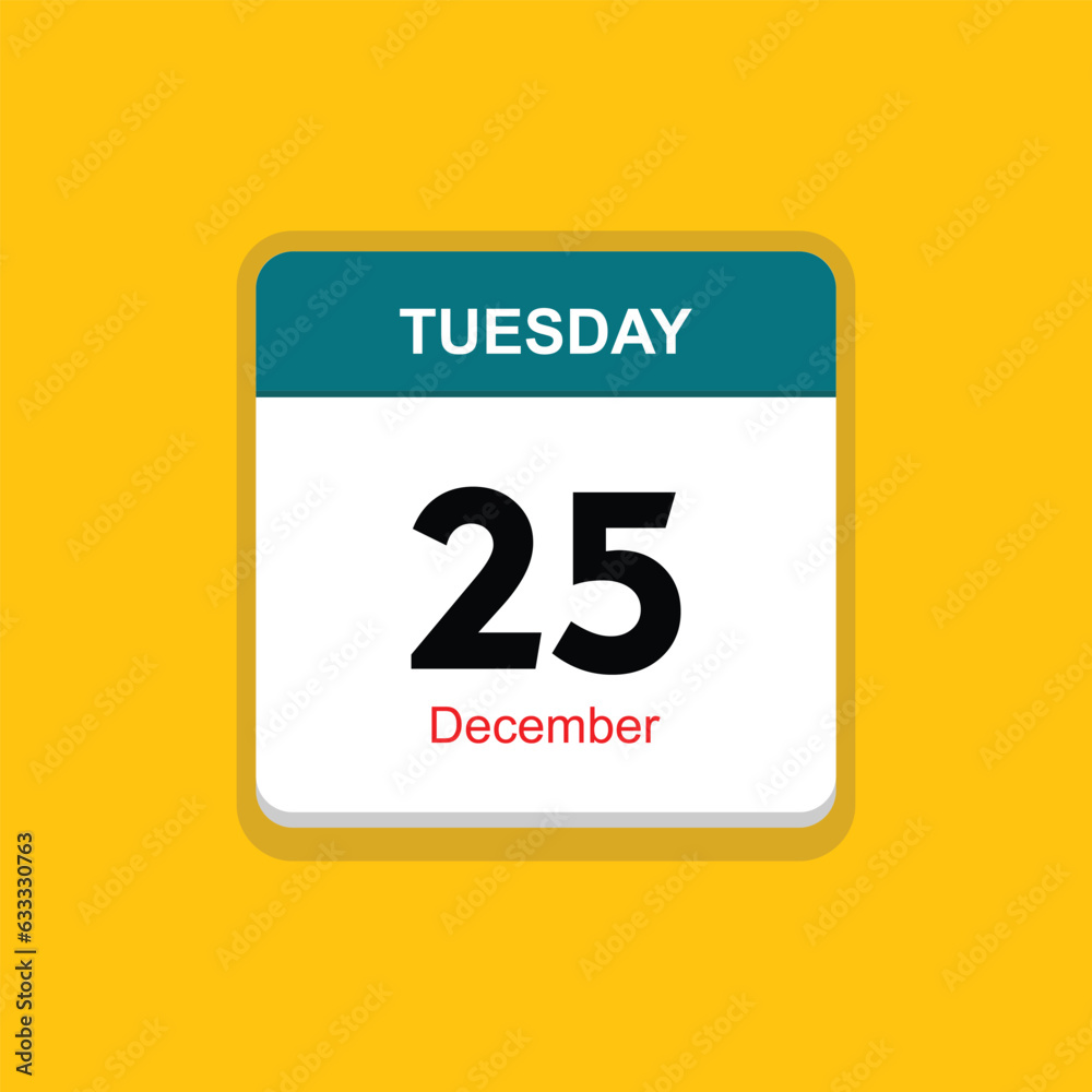Fototapeta premium december 25 tuesday icon with yellow background, calender icon