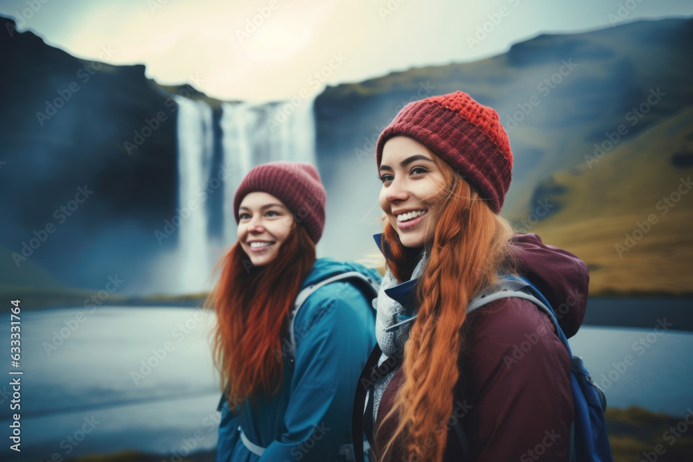 Φωτογραφία Nordic Joy: Two Women, 25-35, Embracing Winter in Iceland - Smiles, Woolen Hats, and Coats Amidst the Enchanting Icelandic Landscape