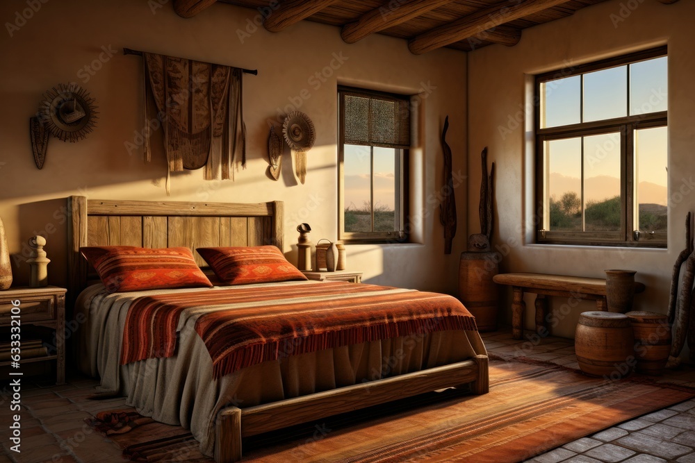 bedroom interior with Southwestern interior design. Generative AI bedroom interior with Southwestern interior design. Generative AI