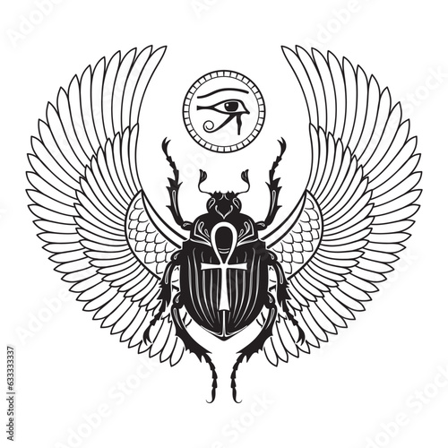 Sacred scarab beetle and eye of Horus ancient Egypt hand drawn vector illustration