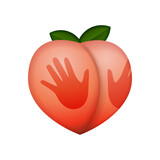 Peach icon. Emoji peach with palms, isolated on white