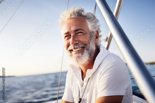 AI generated image of mature senior male on the yacht