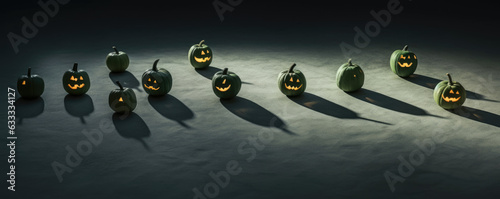 Spooky JackOLanterns Lining a Shadowy Path. Halloween art