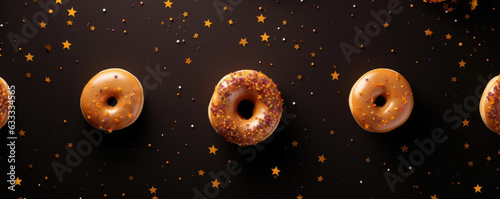 OrangeGlazed Donuts Against a Background of Pumpkins and Stars. Halloween art photo